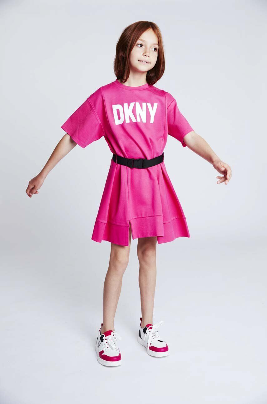 DKNY Dievčenské šaty ružová farba mini oversize - Pepit.sk