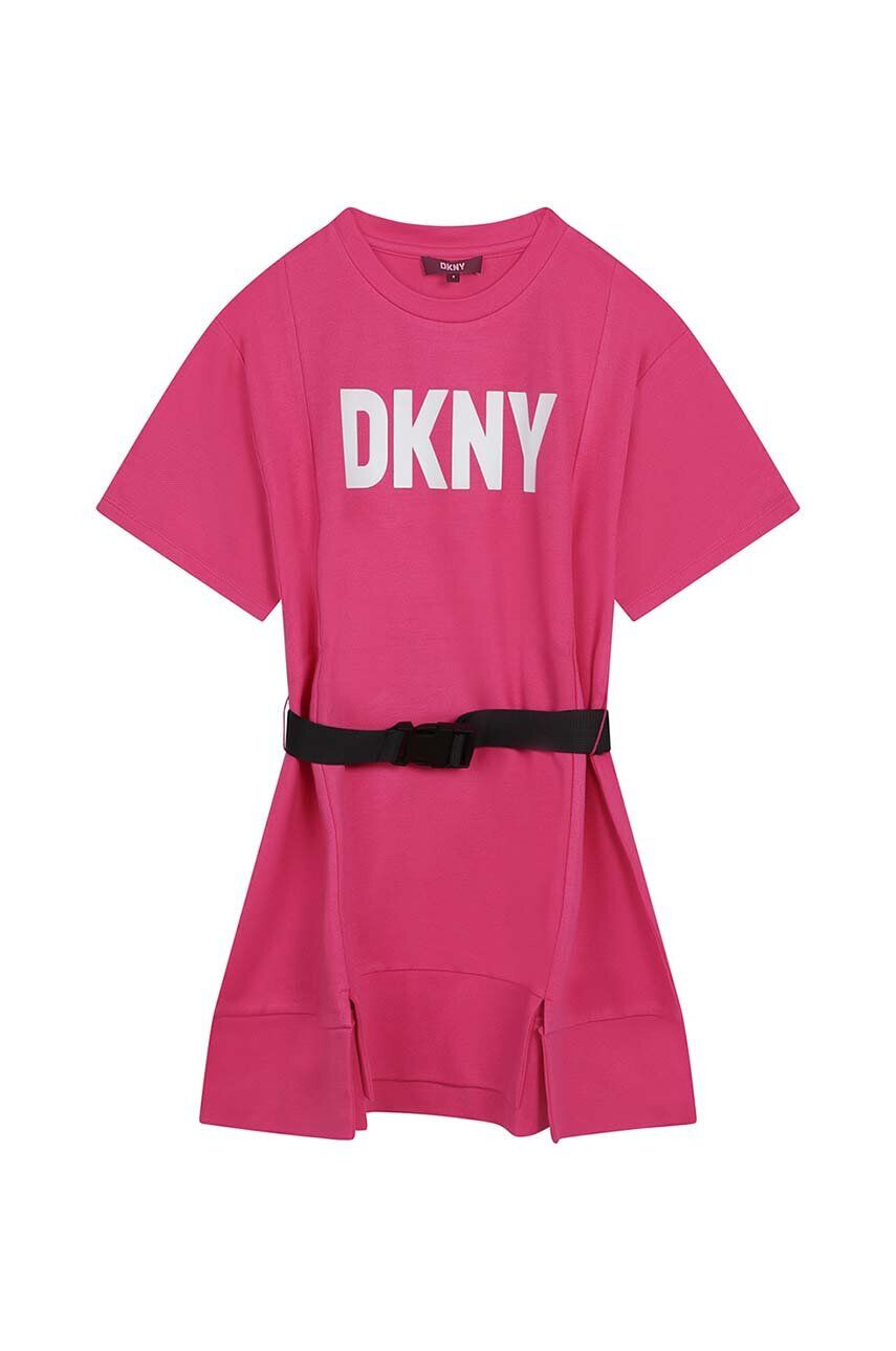 DKNY Dievčenské šaty ružová farba mini oversize - Pepit.sk