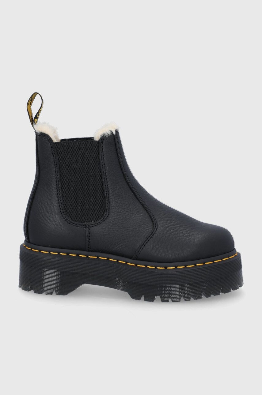 Dr. Martens Kožené topánky Chelsea Quad FL 2976 25635001-Black.Pisa dámske čierna farba na platforme zateplené - Pepit.sk