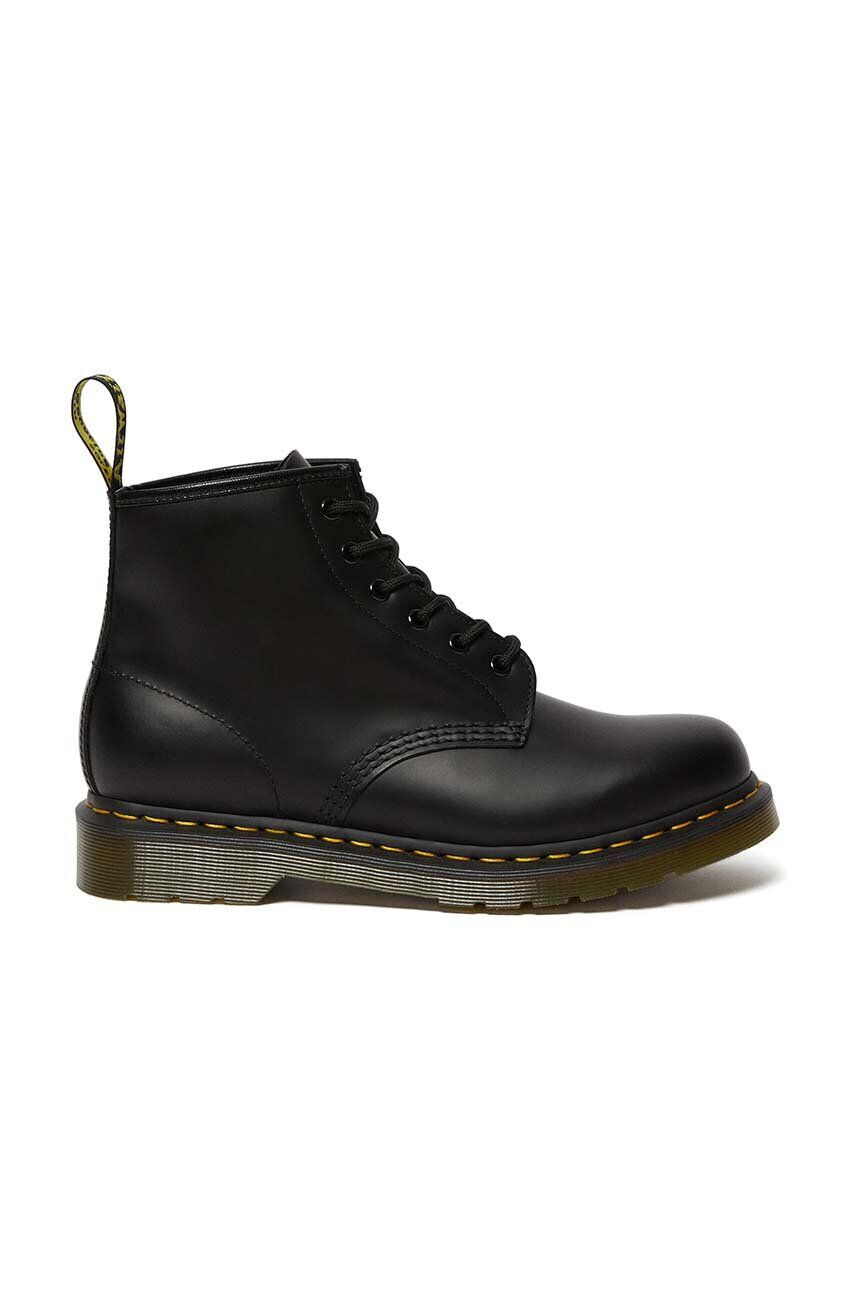 Dr. Martens Kožené workery 101 Yellow Stitch dámske čierna farba na plochom podpätku - Pepit.sk