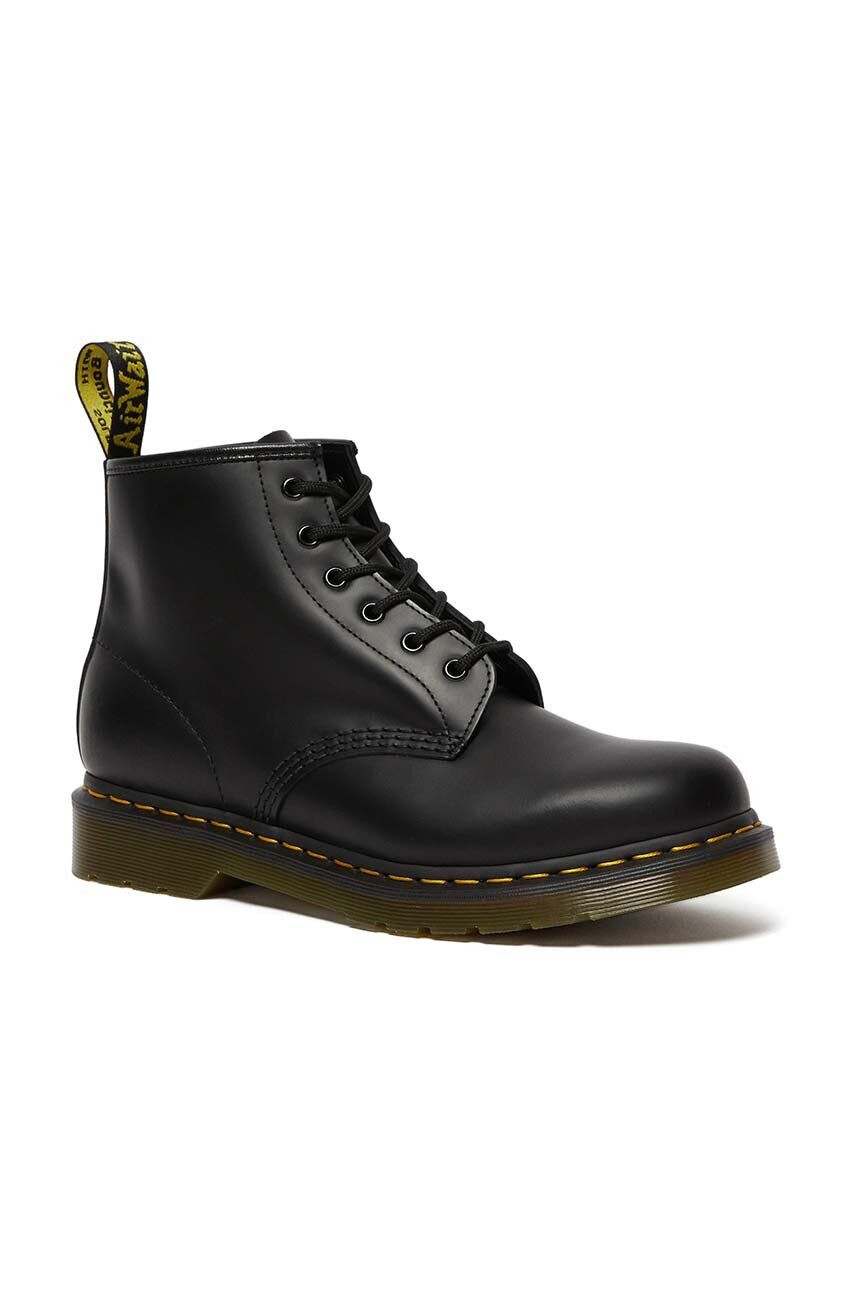 Dr. Martens Kožené workery 101 Yellow Stitch dámske čierna farba na plochom podpätku - Pepit.sk