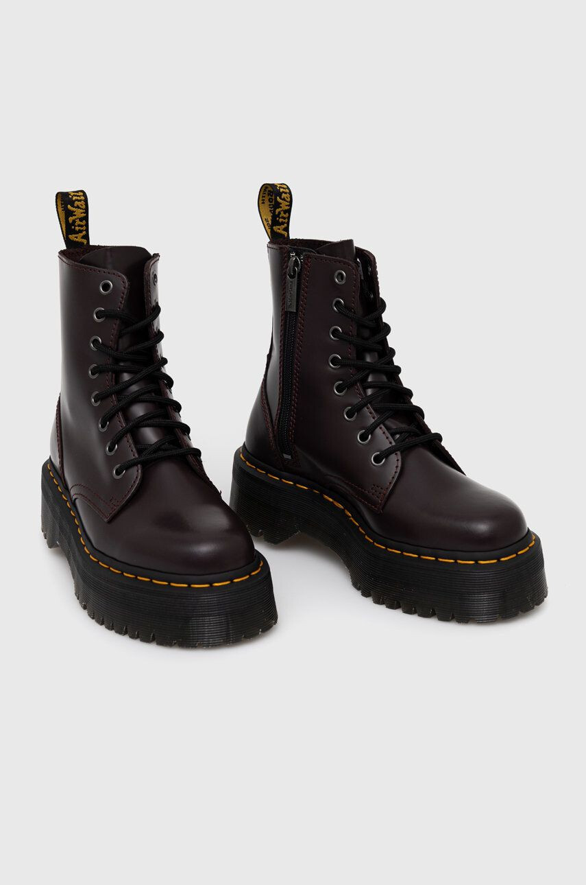 Dr. Martens Kožené workery Jadon dámske bordová farba na plochom podpätku - Pepit.sk