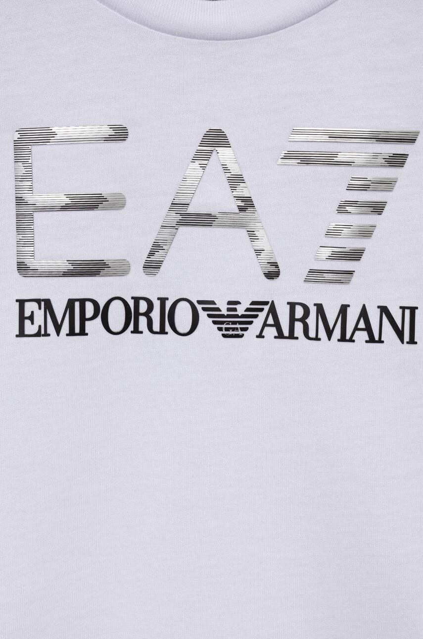 EA7 Emporio Armani Detská bavlnená košeľa s dlhým rukávom biela farba s potlačou - Pepit.sk