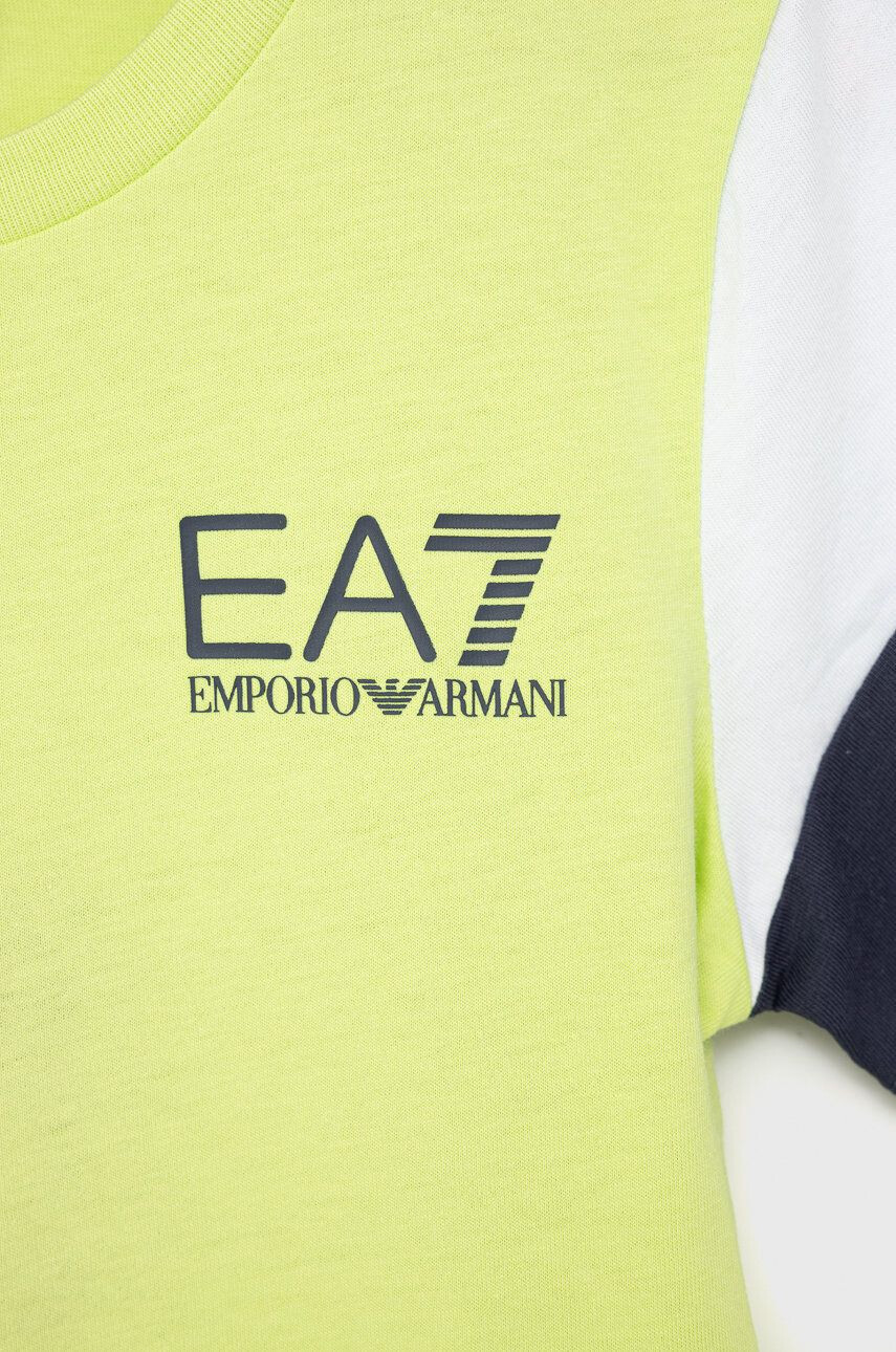 EA7 Emporio Armani Detské bavlnené tričko zelená farba s potlačou - Pepit.sk