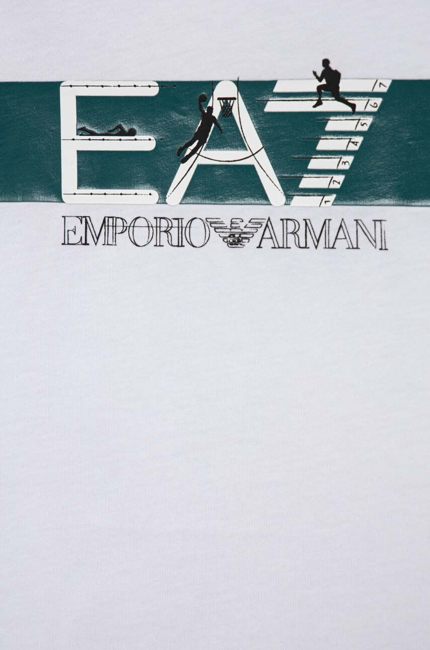 EA7 Emporio Armani Detské bavlnené tričko biela farba s potlačou - Pepit.sk