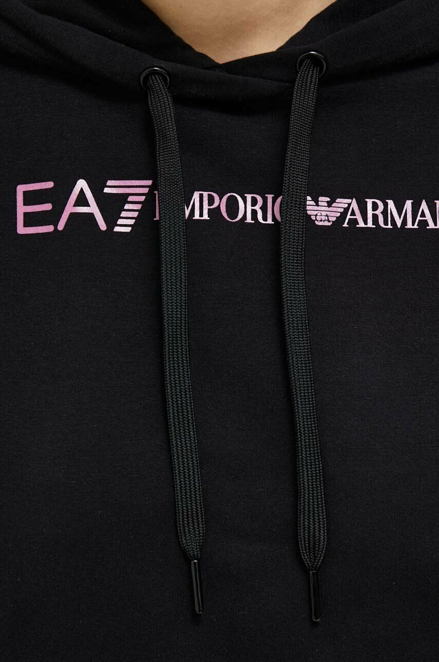 EA7 Emporio Armani Mikina dámska čierna farba s kapucňou s potlačou - Pepit.sk