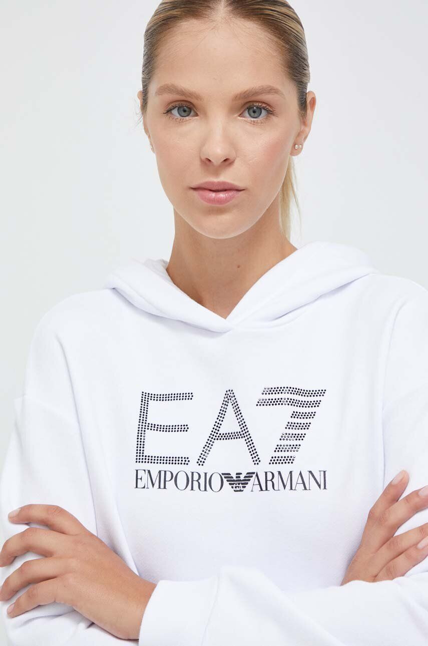 EA7 Emporio Armani Mikina dámska biela farba s kapucňou s potlačou - Pepit.sk