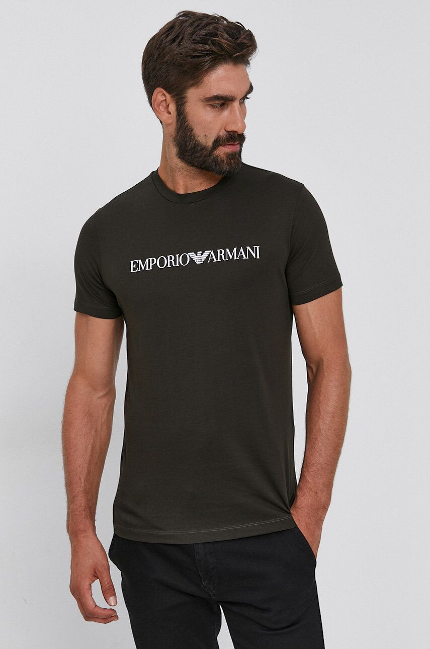 Emporio Armani Bavlnené tričko zelená farba s potlačou - Pepit.sk