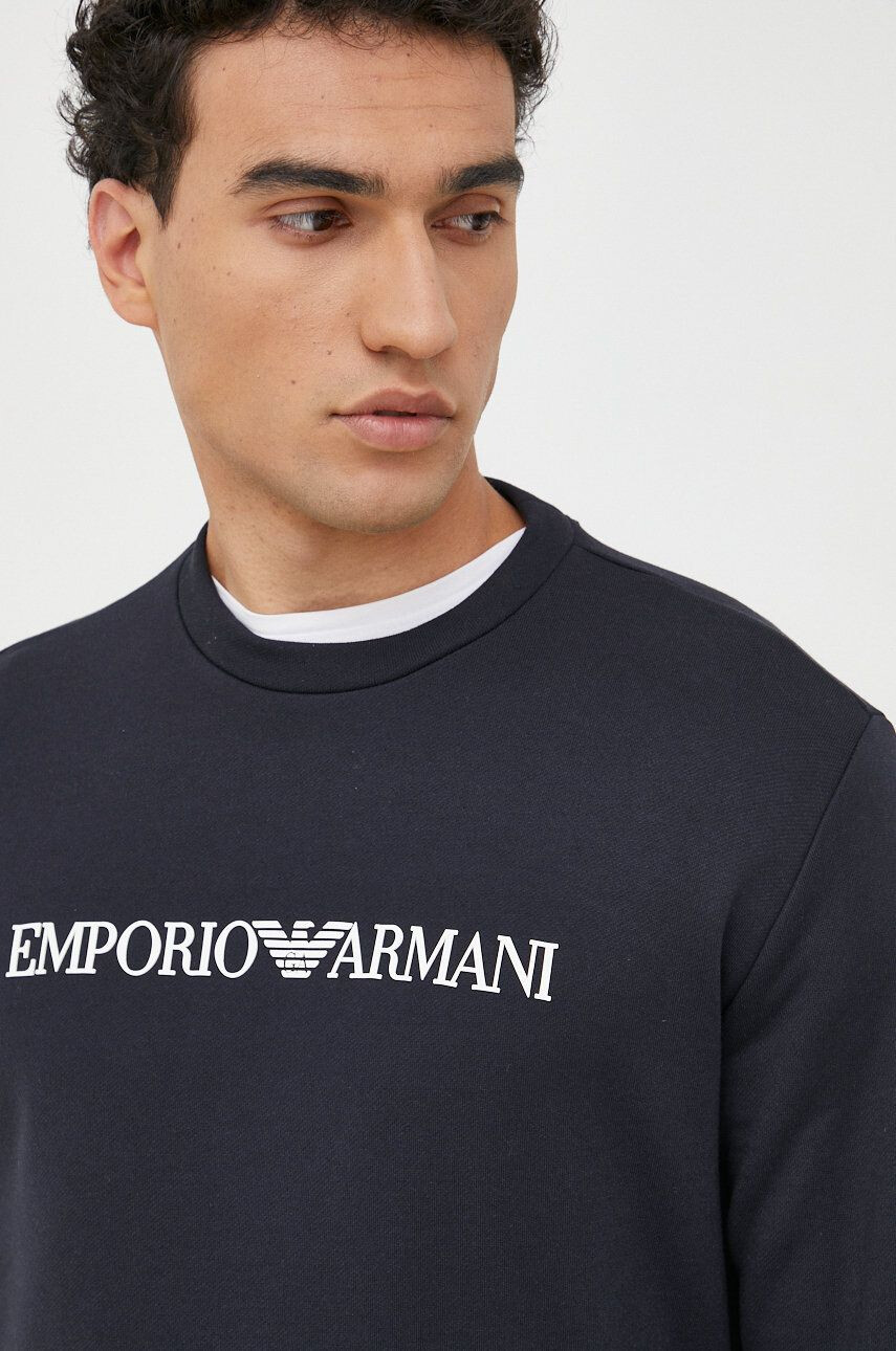 Emporio Armani Mikina pánska tmavomodrá farba s potlačou - Pepit.sk