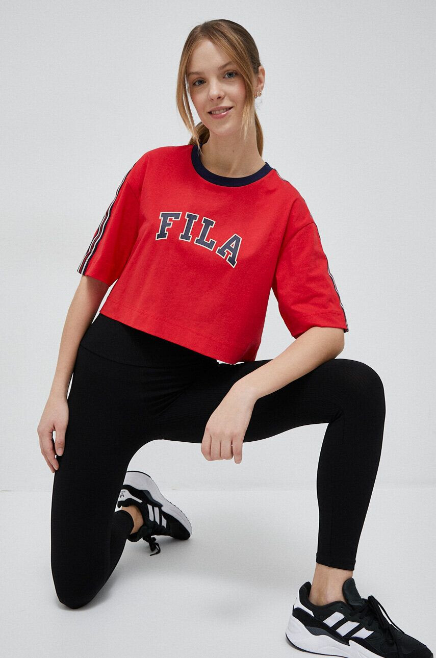 Fila Bavlnené tričko x Hailey Bieber červená farba - Pepit.sk