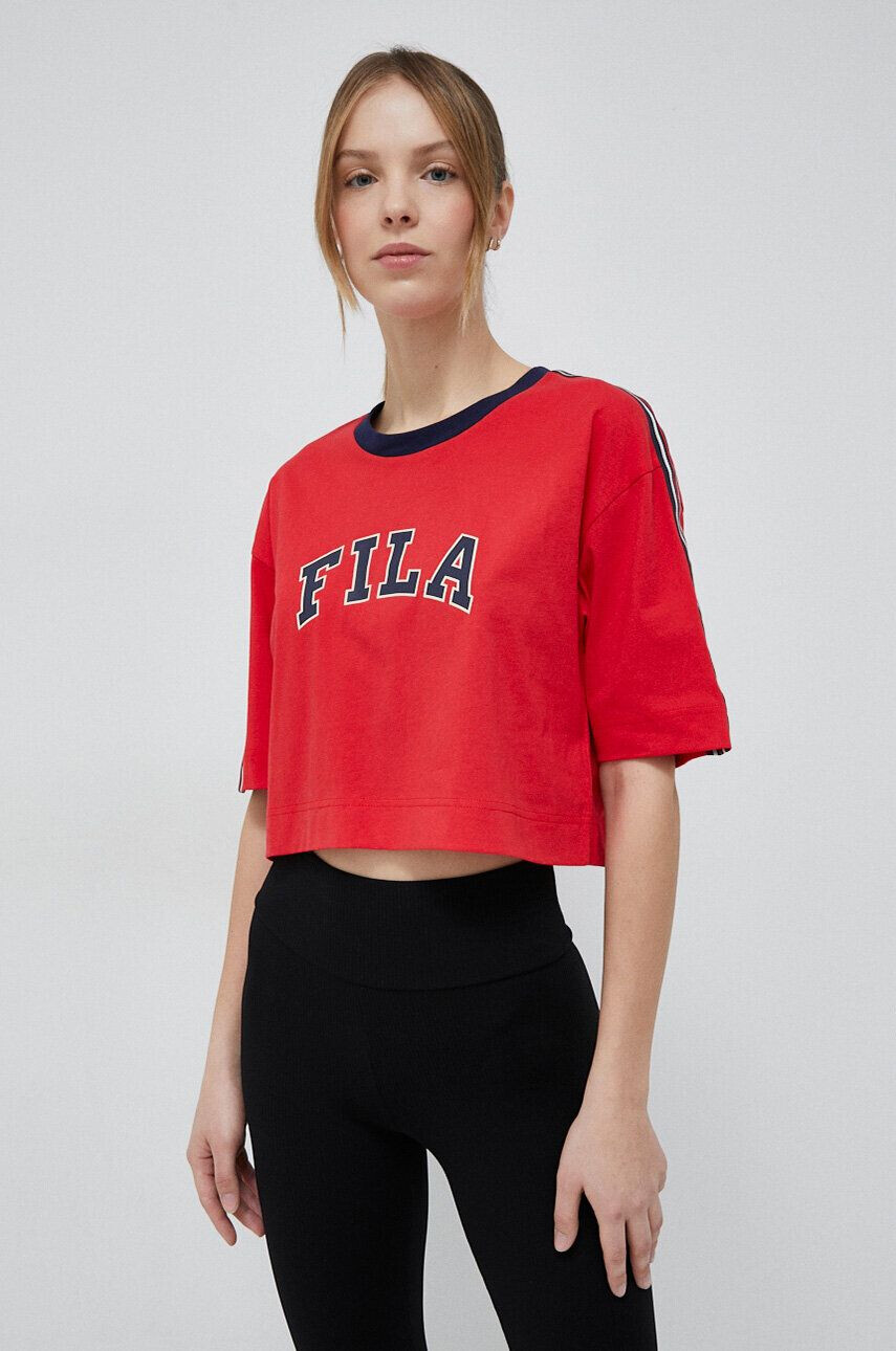 Fila Bavlnené tričko x Hailey Bieber červená farba - Pepit.sk