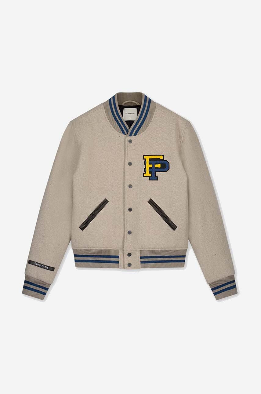 Filling Pieces Vlnená bunda bomber Varsity Jacket béžová farba 81422209988 - Pepit.sk