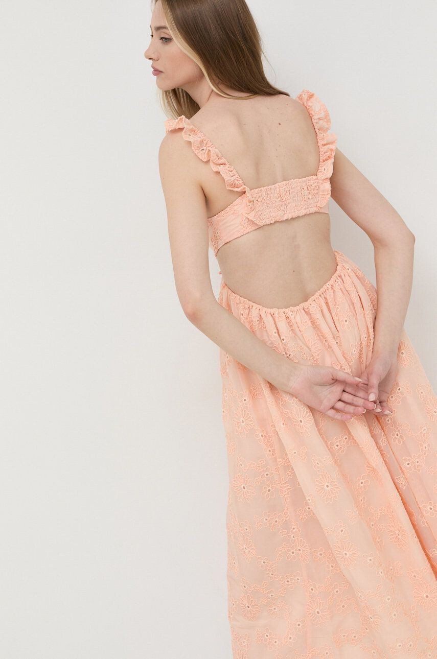 For Love & Lemons Šaty oranžová farba midi áčkový strih - Pepit.sk