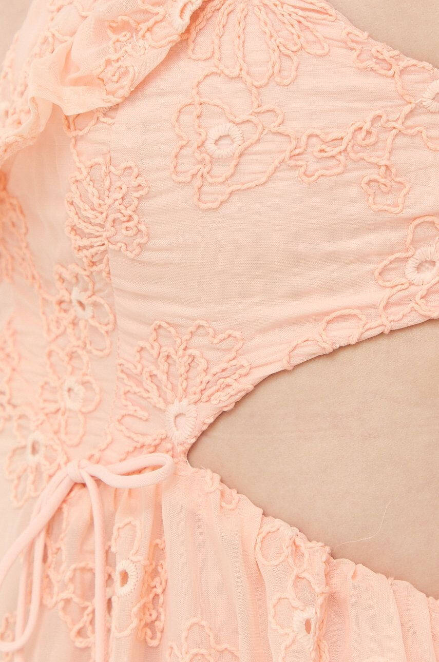 For Love & Lemons Šaty oranžová farba midi áčkový strih - Pepit.sk