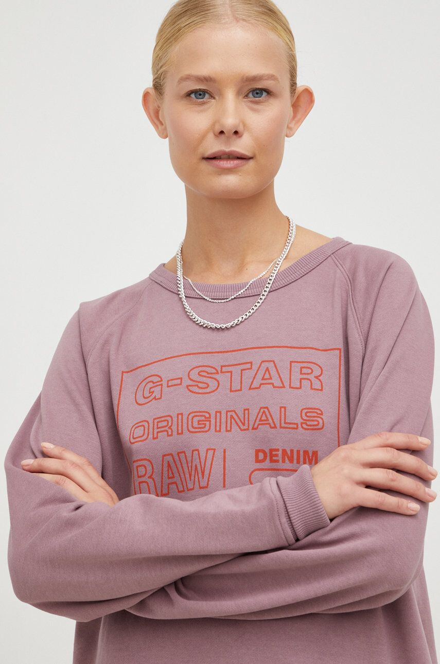 G-Star Raw Mikina dámska fialová farba s potlačou - Pepit.sk