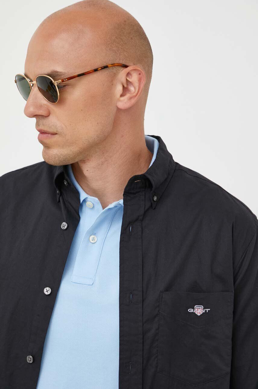 Gant Bavlnená košeľa pánska čierna farba regular s golierom button-down - Pepit.sk