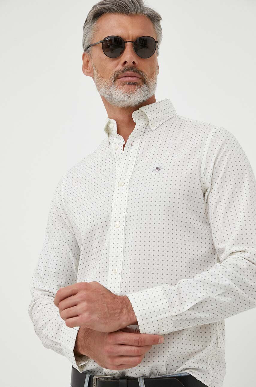 Gant Bavlnená košeľa pánska béžová farba slim s golierom button-down - Pepit.sk