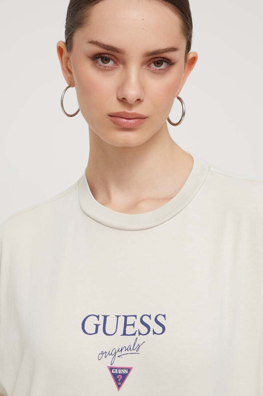 Guess Originals Bavlnené tričko béžová farba s potlačou - Pepit.sk