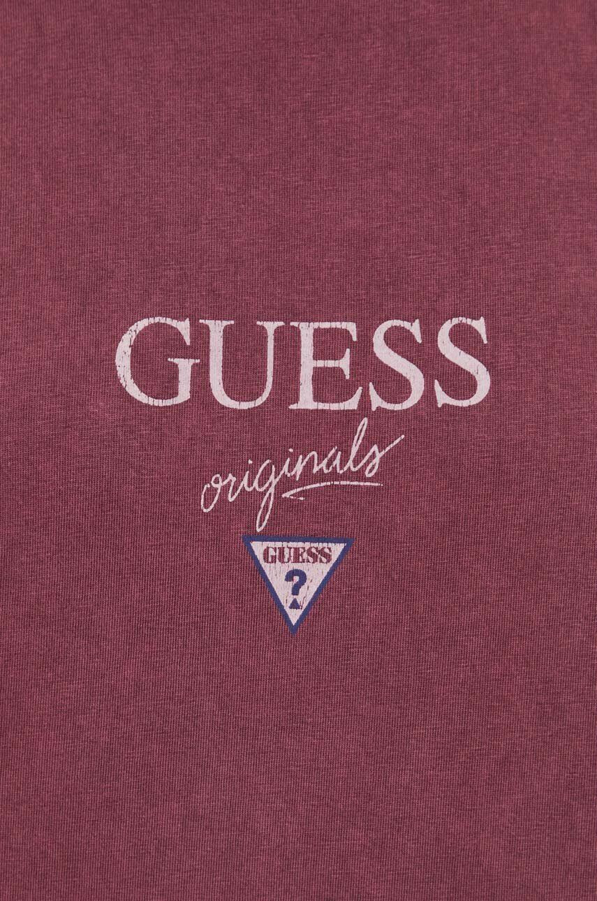 Guess Originals Bavlnené tričko fialová farba s potlačou - Pepit.sk