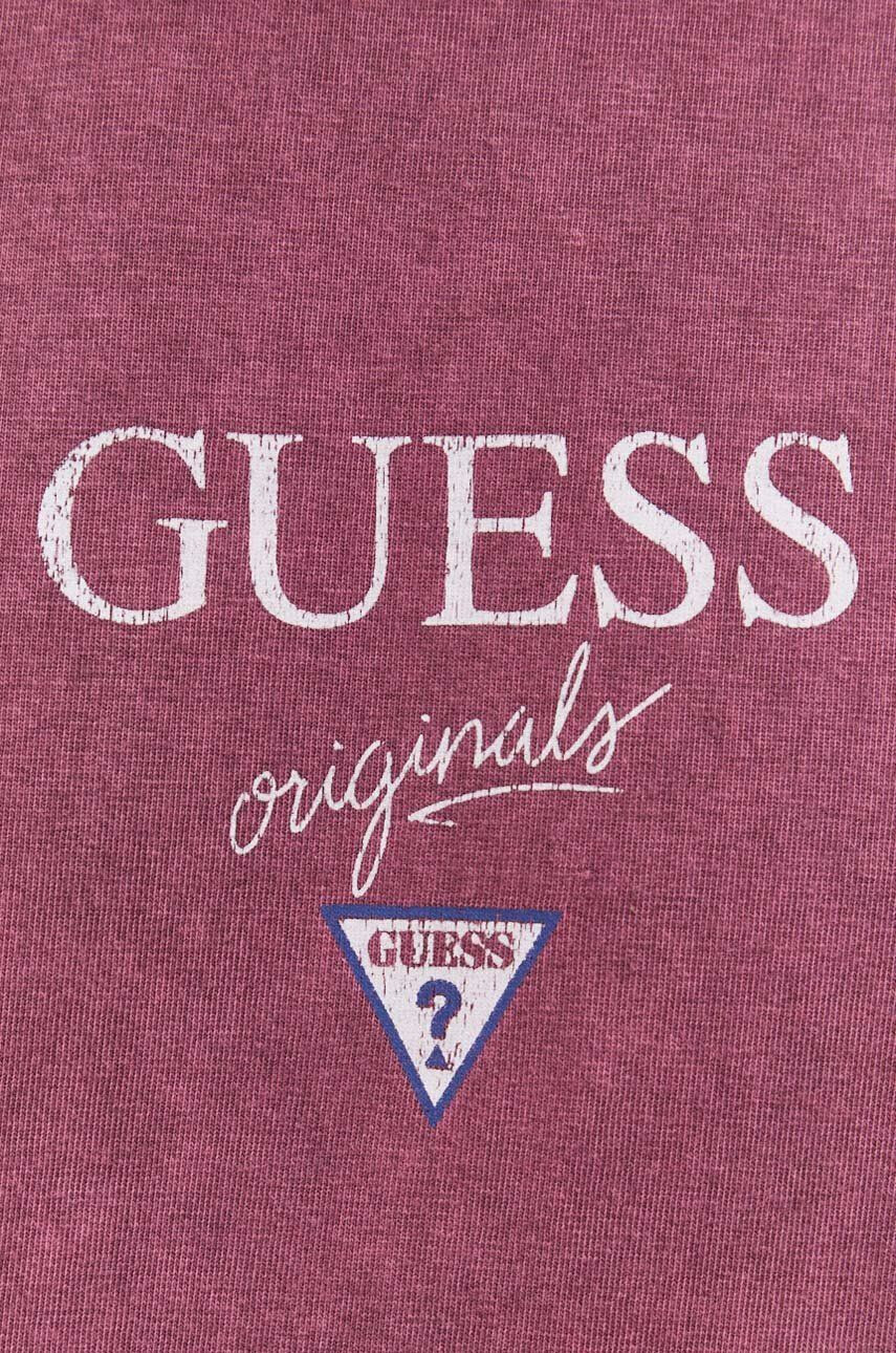 Guess Originals Bavlnené tričko fialová farba s potlačou - Pepit.sk