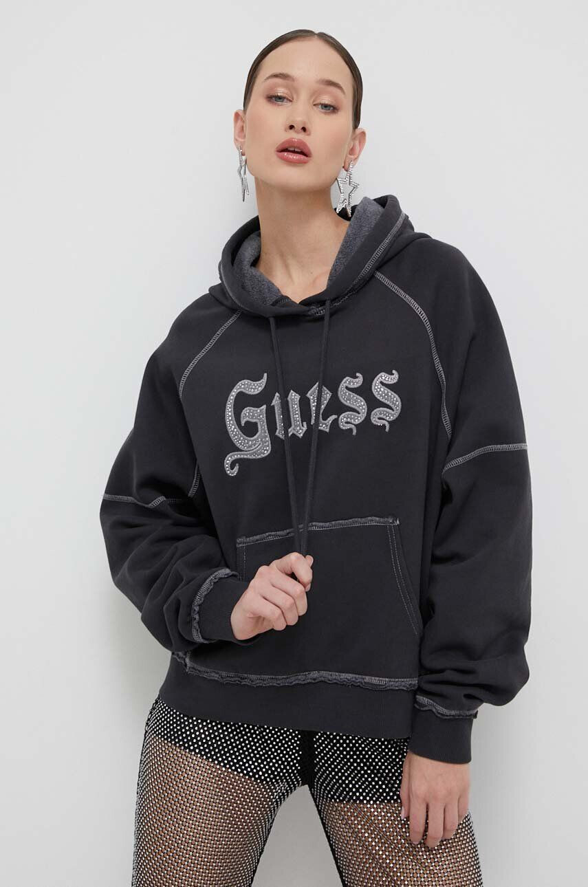 Guess Originals Mikina dámska šedá farba s kapucňou s nášivkou - Pepit.sk