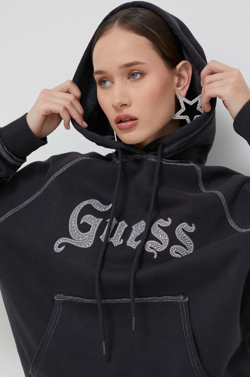 Guess Originals Mikina dámska šedá farba s kapucňou s nášivkou - Pepit.sk