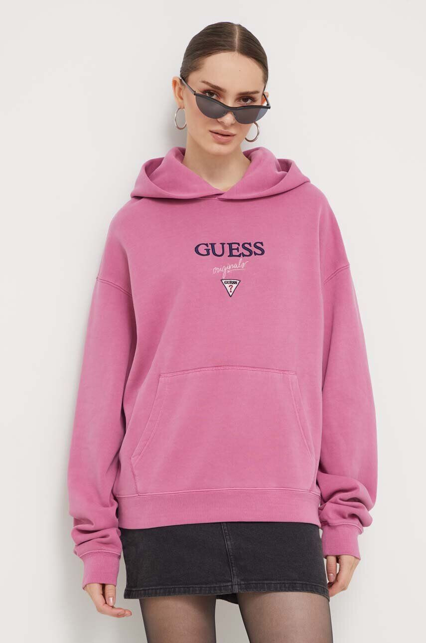 Guess Originals Mikina fialová farba s kapucňou s nášivkou - Pepit.sk