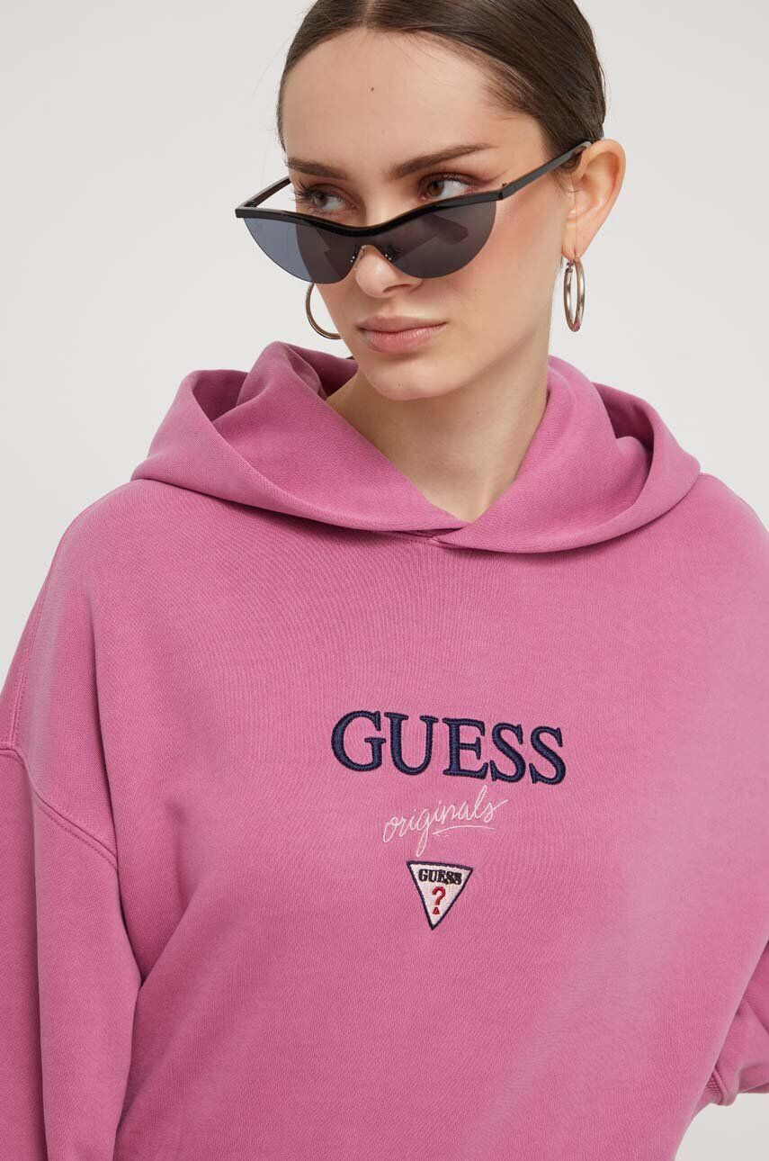 Guess Originals Mikina fialová farba s kapucňou s nášivkou - Pepit.sk