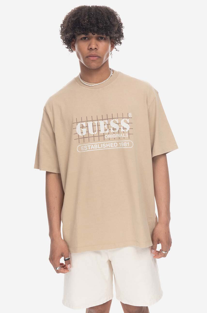 Guess Originals Tričko Guess Washed Grid Logo Tee M3GI31.K9XF3-F13Q pánske béžová farba s potlačou - Pepit.sk