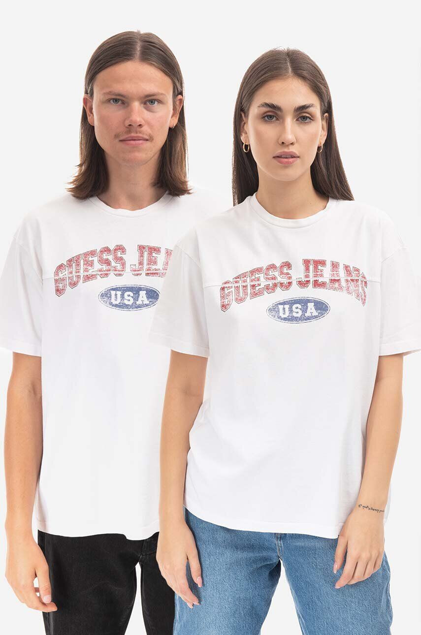 Guess U.S.A. Bavlnené tričko Guess M2BI06.KBB50-G046 biela farba vzorované Gusa Pieced Logo Tee M2BI06KBB50 G046 - Pepit.sk