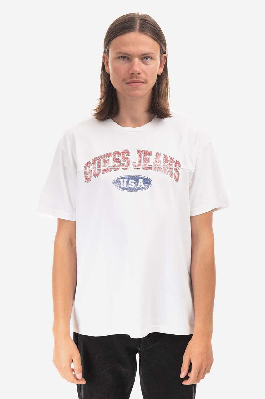 Guess U.S.A. Bavlnené tričko Guess M2BI06.KBB50-G046 biela farba vzorované Gusa Pieced Logo Tee M2BI06KBB50 G046 - Pepit.sk