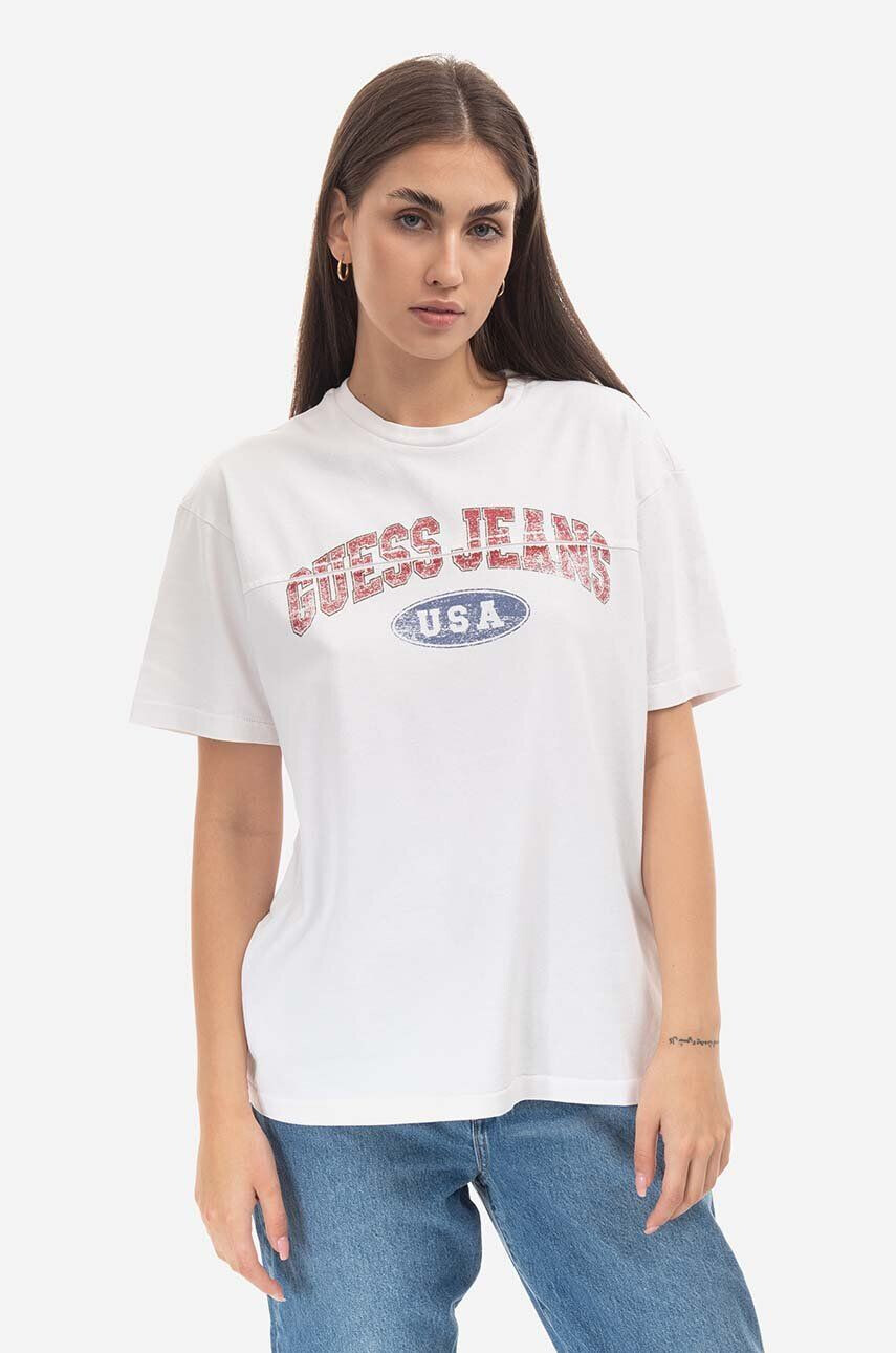 Guess U.S.A. Bavlnené tričko Guess M2BI06.KBB50-G046 biela farba vzorované Gusa Pieced Logo Tee M2BI06KBB50 G046 - Pepit.sk