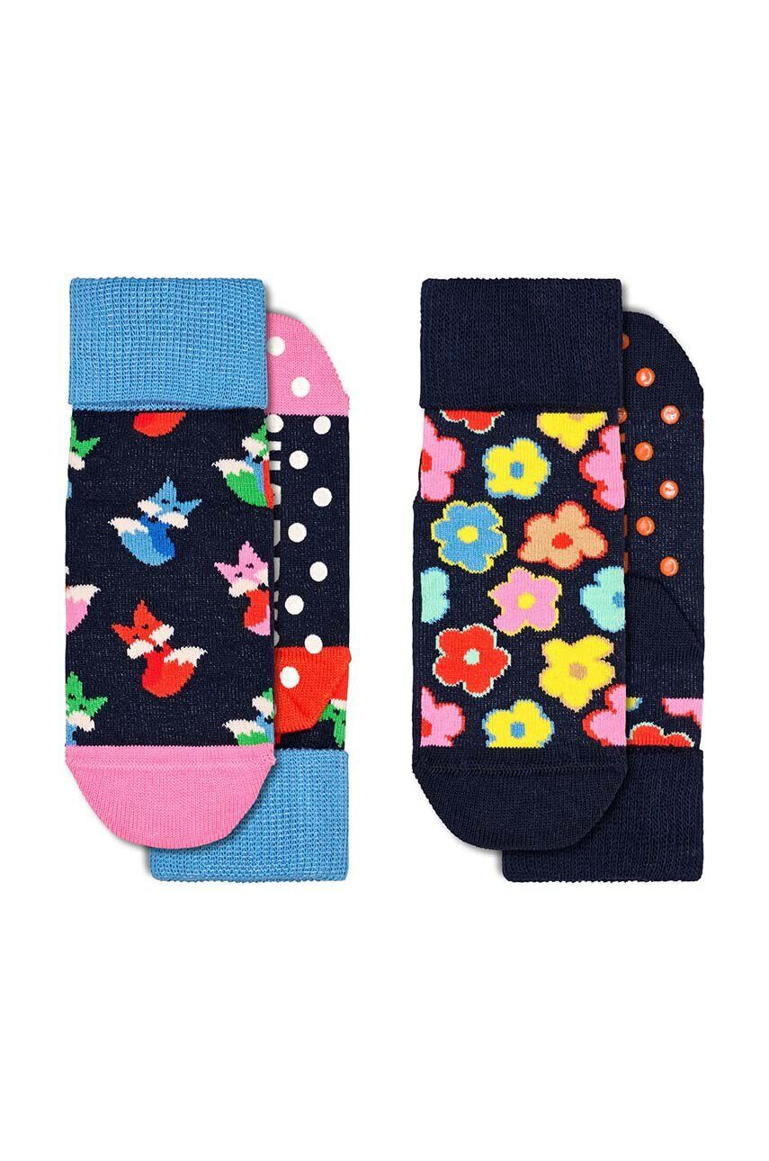 Happy Socks Detské ponožky Antislip Fox & Flower 2-pak tmavomodrá farba - Pepit.sk