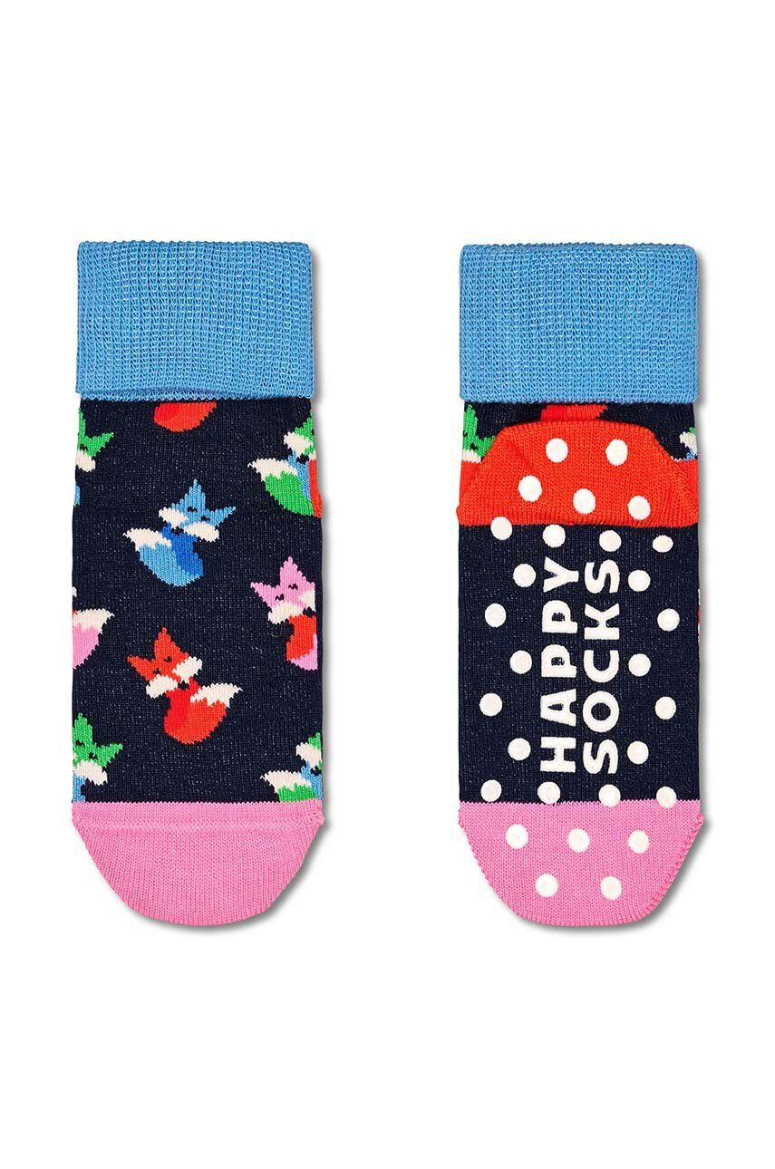 Happy Socks Detské ponožky Antislip Fox & Flower 2-pak tmavomodrá farba - Pepit.sk