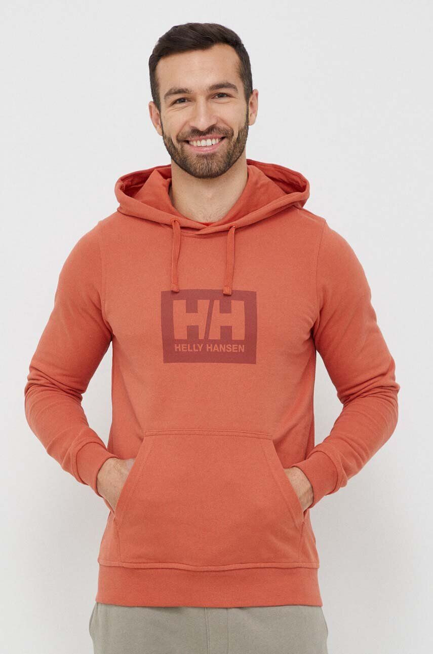 Helly Hansen Bavlnená mikina 53289-597 oranžová farba s kapucňou s potlačou - Pepit.sk