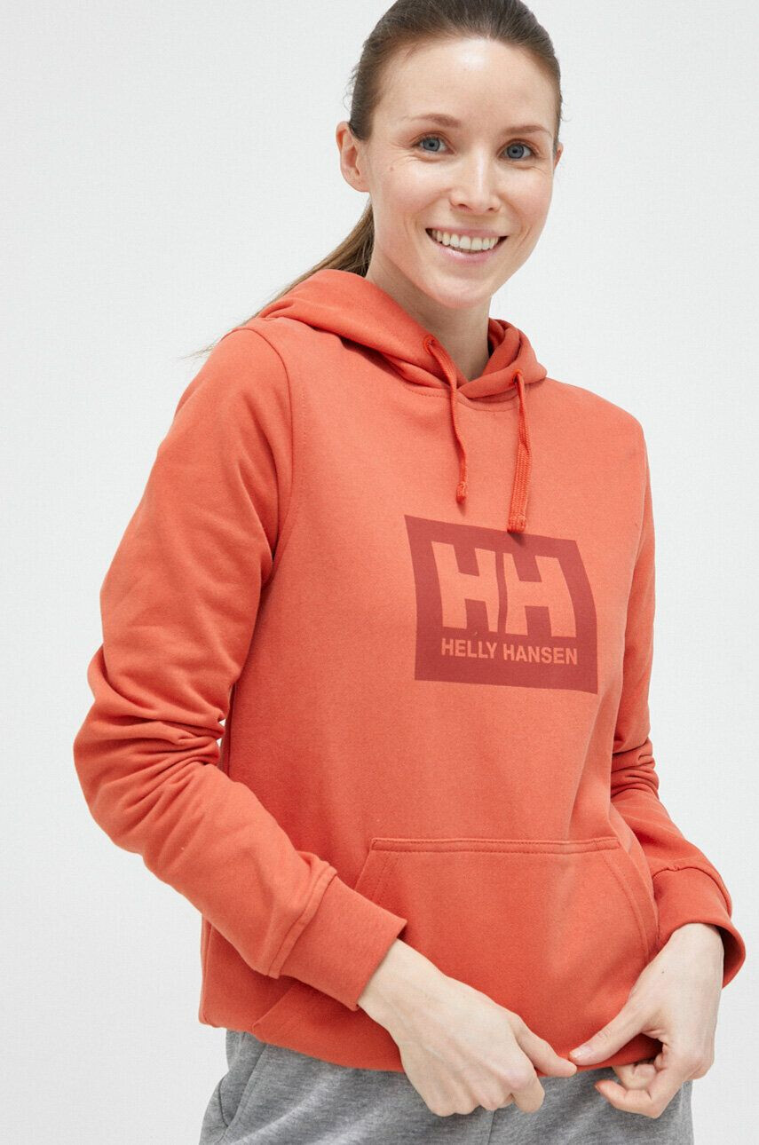 Helly Hansen Bavlnená mikina 53289-597 oranžová farba s kapucňou s potlačou - Pepit.sk