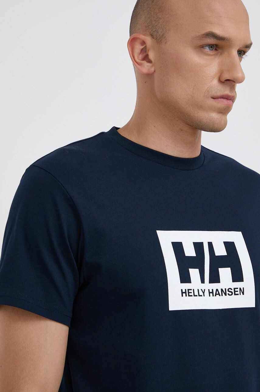 Helly Hansen Bavlnené tričko 53285-096 tmavomodrá farba s potlačou - Pepit.sk