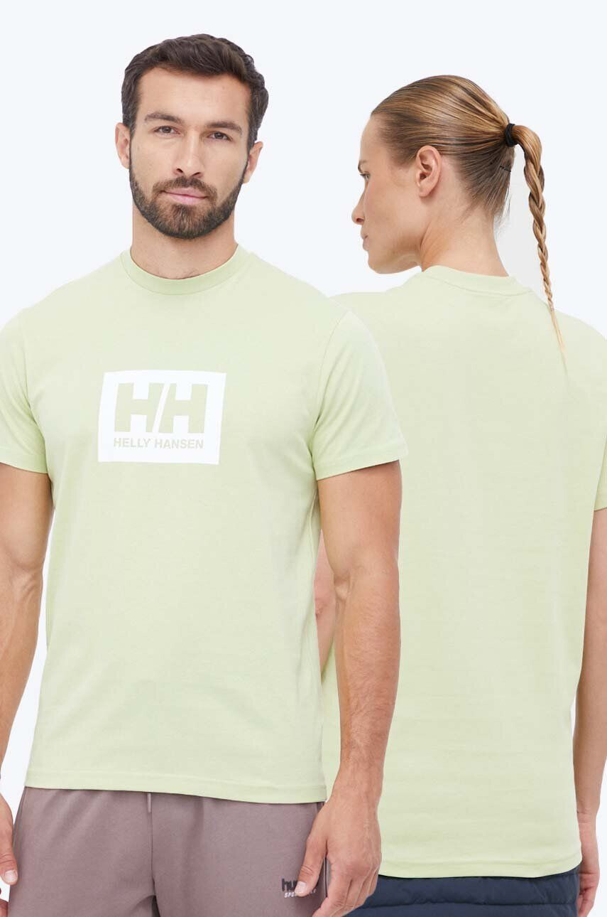 Helly Hansen Bavlnené tričko zelená farba s potlačou - Pepit.sk