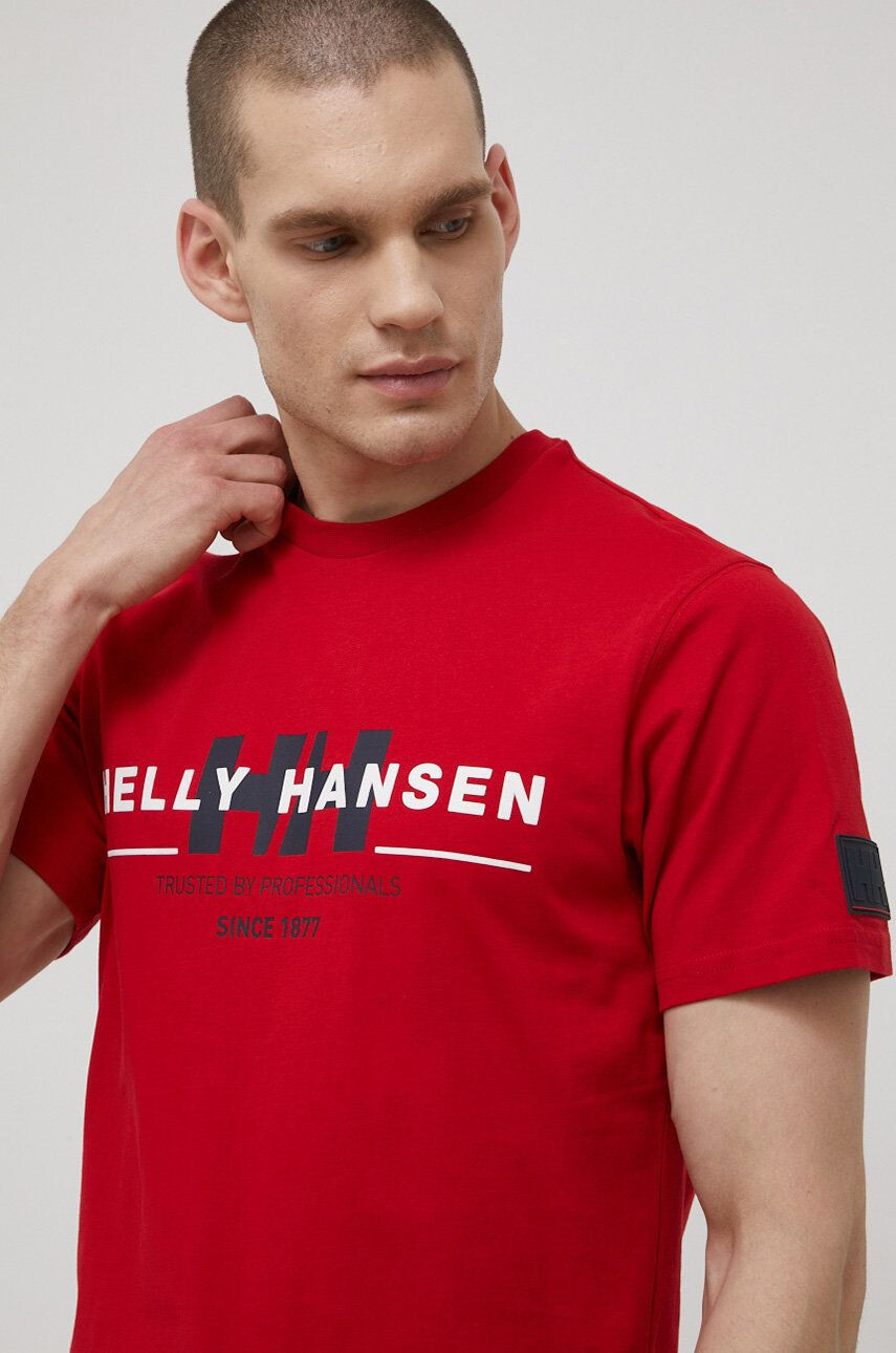 Helly Hansen Bavlnené tričko červená farba s potlačou - Pepit.sk