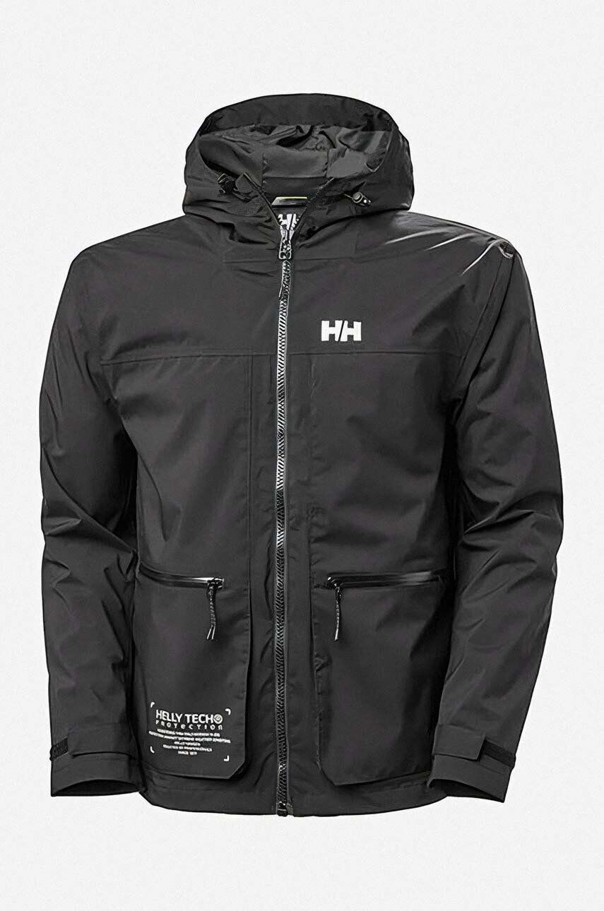 Helly Hansen Nepremokavá bunda Move Hooded Rain Jacket 53757-823 pánska čierna farba prechodná - Pepit.sk