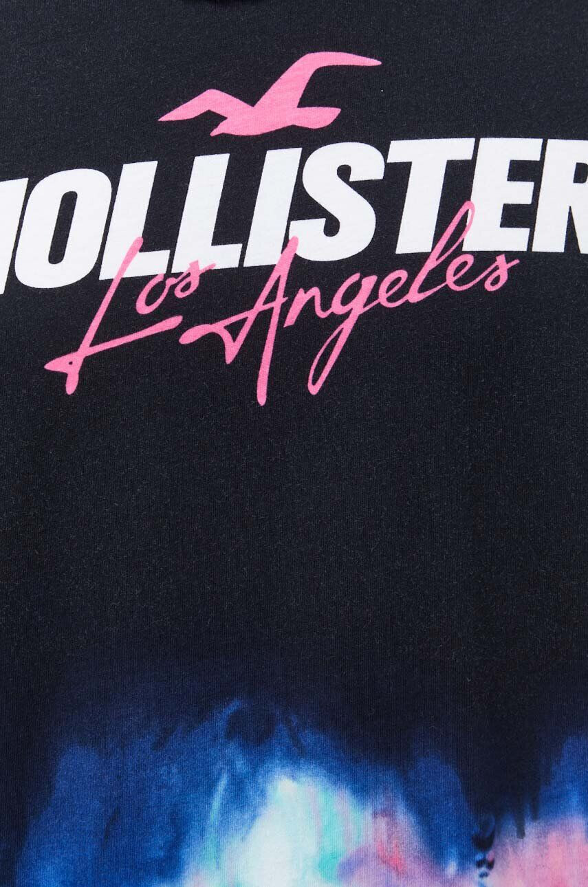 Hollister Co. Bavlnené tričko čierna farba vzorované - Pepit.sk