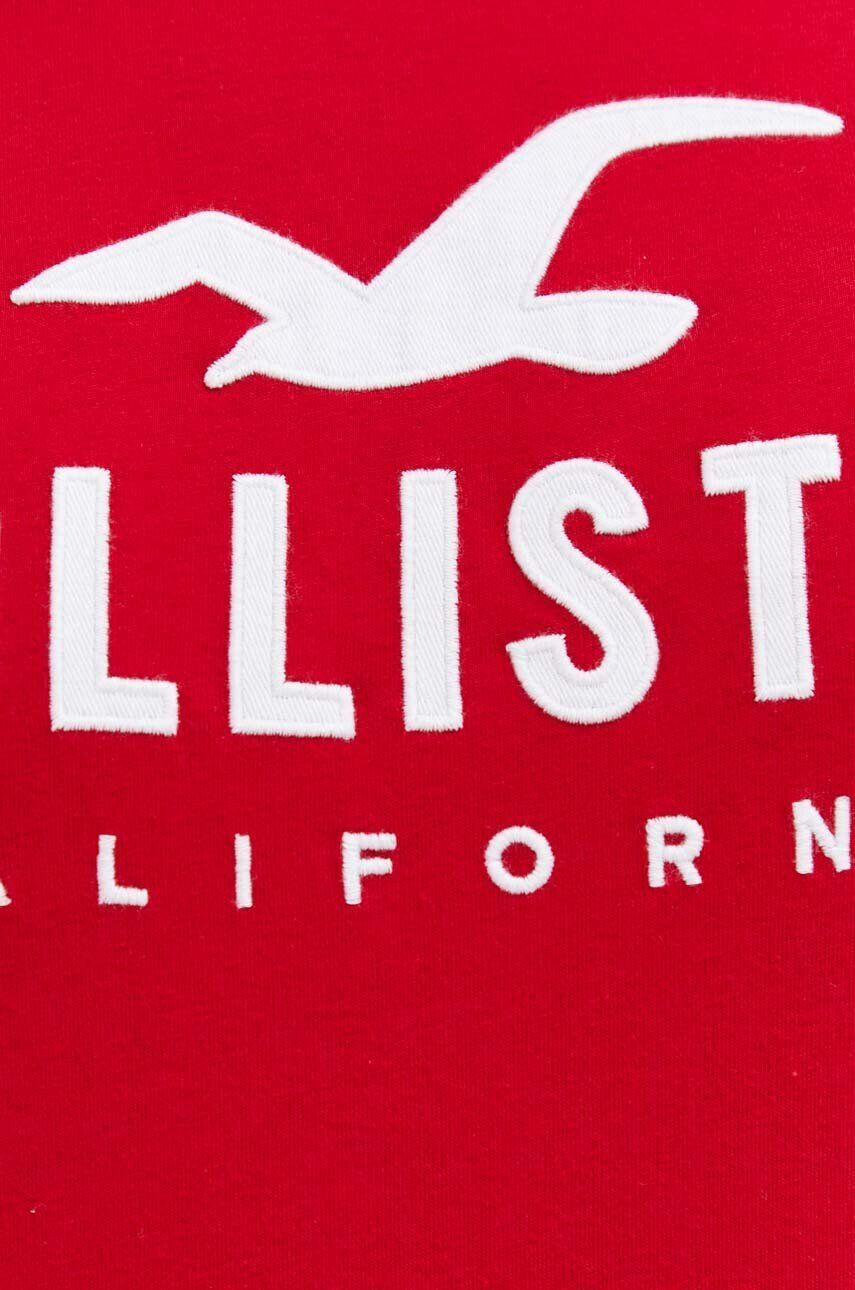 Hollister Co. Bavlnené tričko červená farba s nášivkou - Pepit.sk