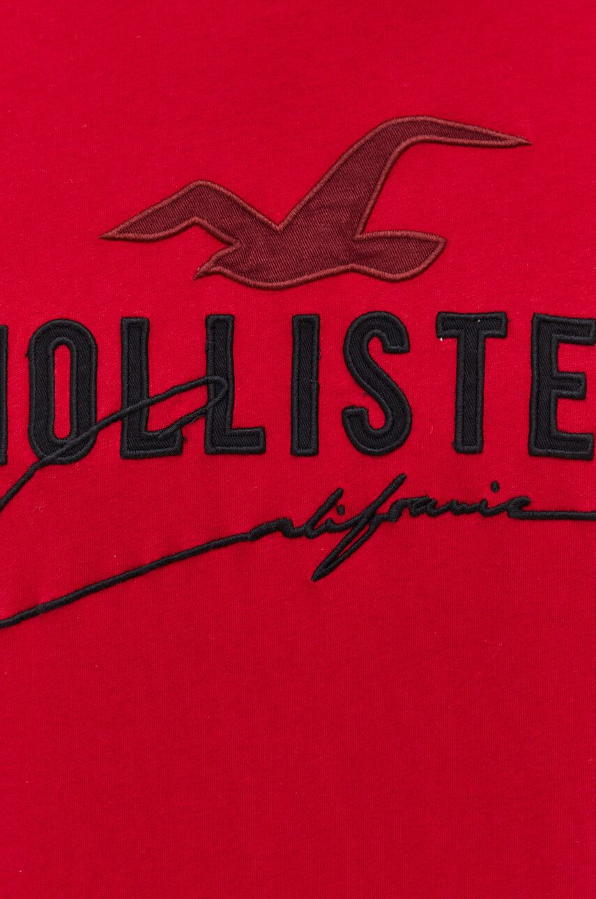 Hollister Co. Bavlnené tričko červená farba s nášivkou - Pepit.sk