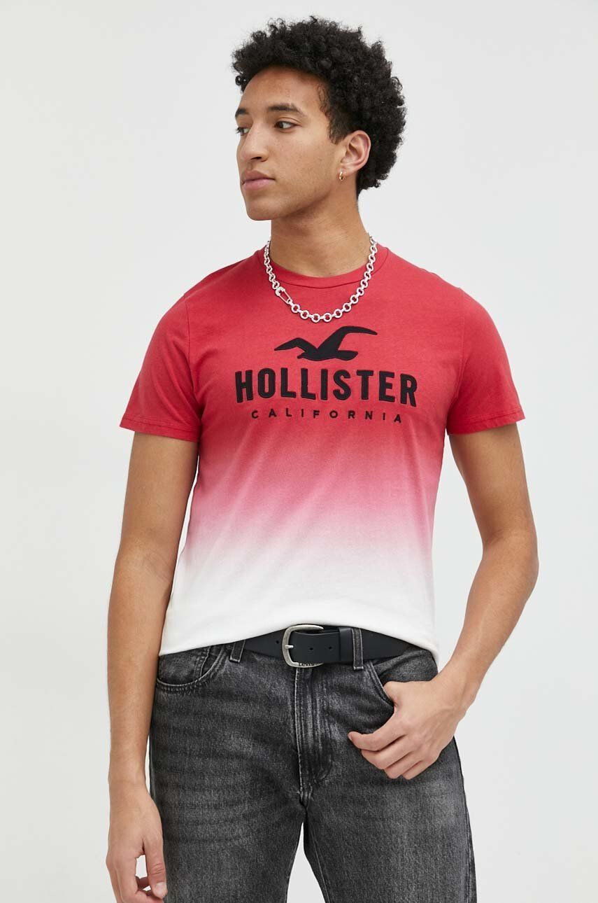 Hollister Co. Bavlnené tričko červená farba vzorované - Pepit.sk