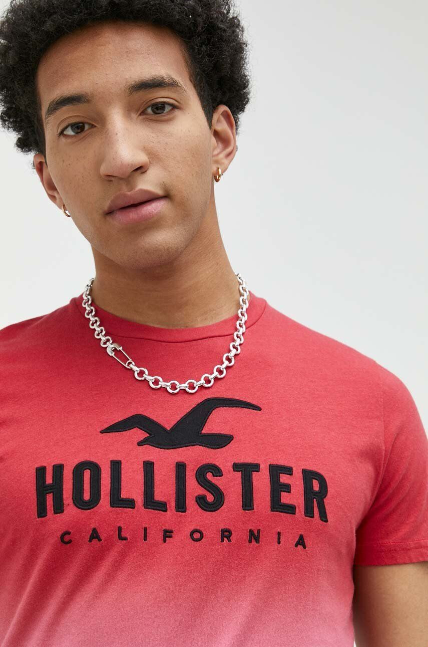 Hollister Co. Bavlnené tričko červená farba vzorované - Pepit.sk