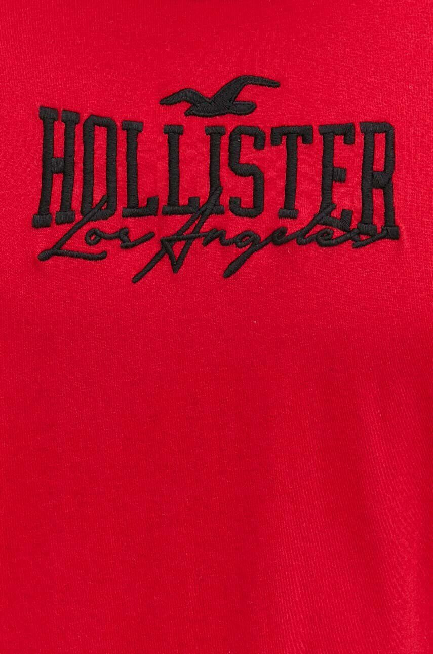 Hollister Co. Bavlnené tričko červená farba s nášivkou - Pepit.sk