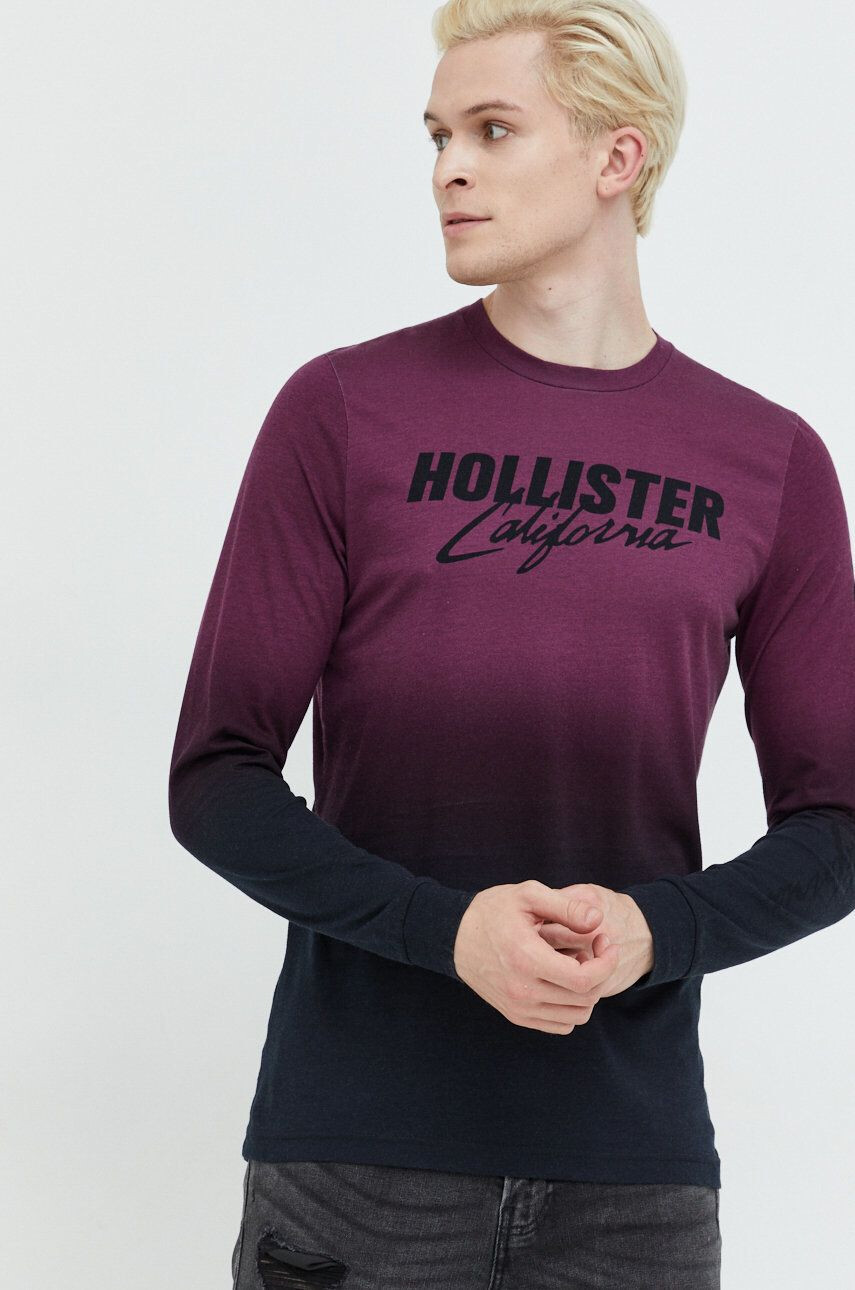 Hollister Co. Bavlnené tričko s dlhým rukávom biela farba s potlačou - Pepit.sk