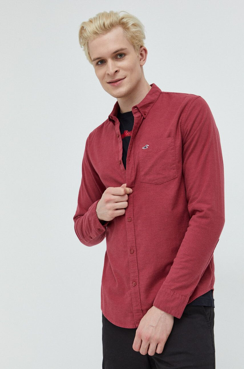 Hollister Co. Košeľa pánska ružová farba regular s golierom button-down - Pepit.sk