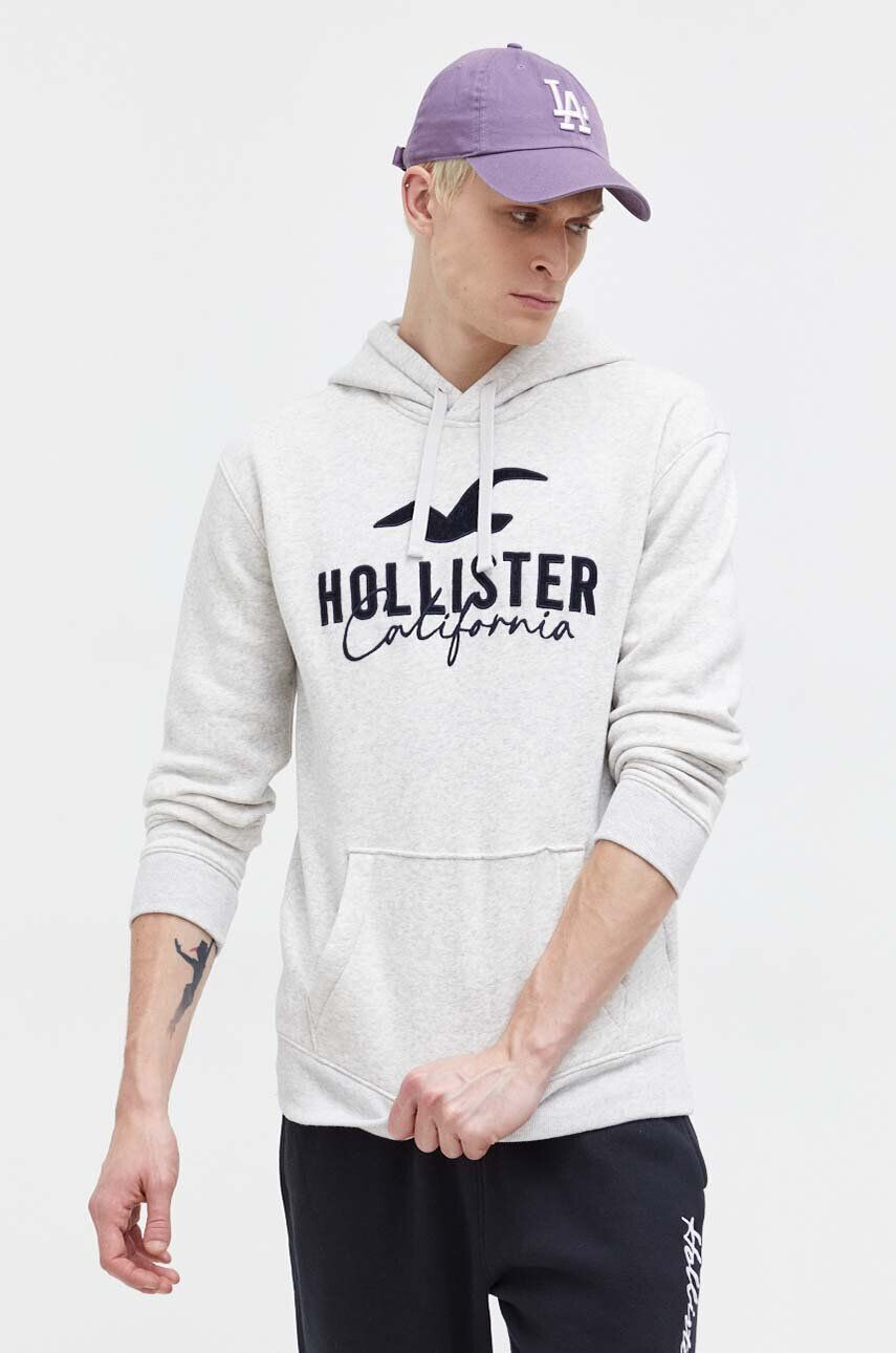 Hollister Co. Mikina pánska šedá farba s kapucňou melanžová - Pepit.sk