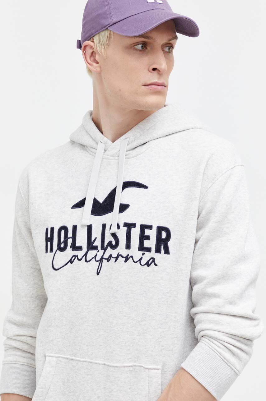 Hollister Co. Mikina pánska šedá farba s kapucňou melanžová - Pepit.sk